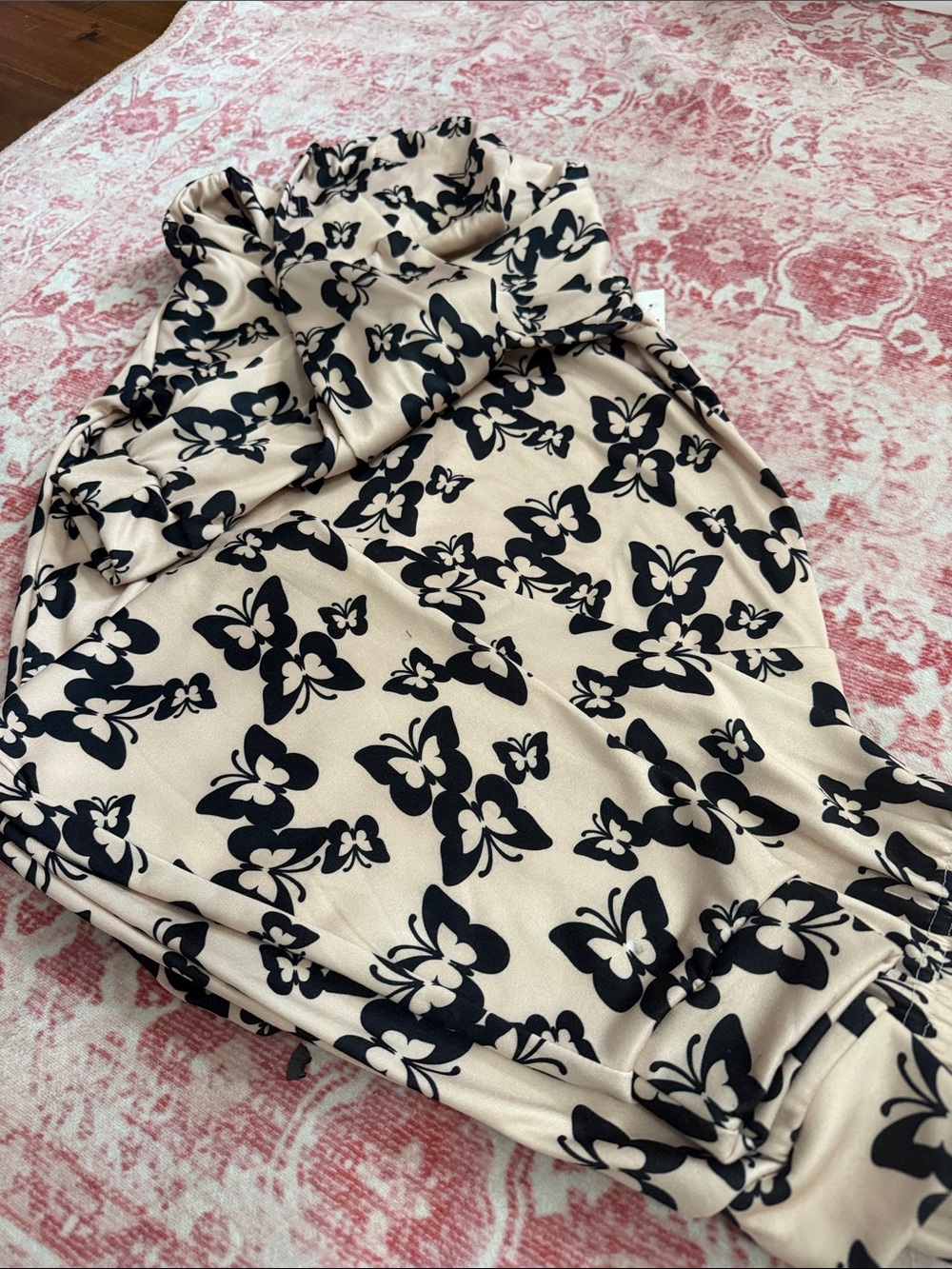Women’s Black Butterfly Print Beige Blouse